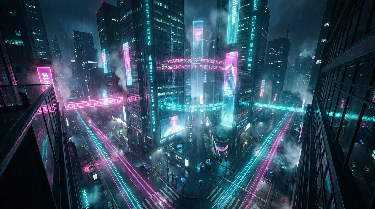 妈咪qvod 竖屏短剧平台首页背景 - 赛博朋克都市夜景